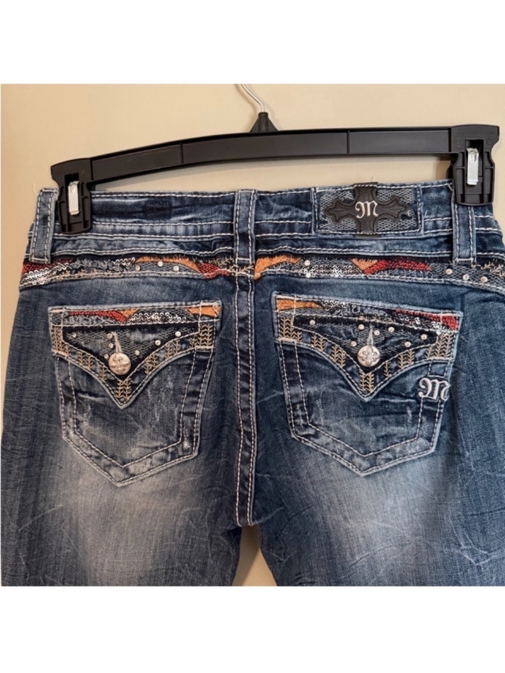 Gorgeous Y2K Miss Me Signature Slim Boot Jeans Embellished Pockets 34” Inseam